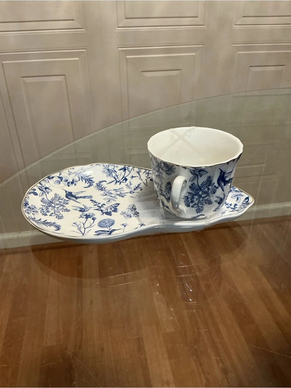 Grace Teaware Fine Porcelain Teacup & Snack Plate Set Floral Bird NEW